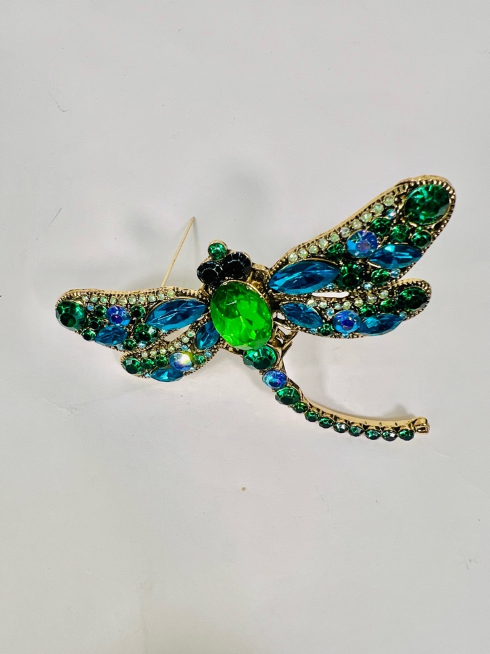 Emerald & Teal Dragonfly Crystal Brooch - Picture 2 of 10